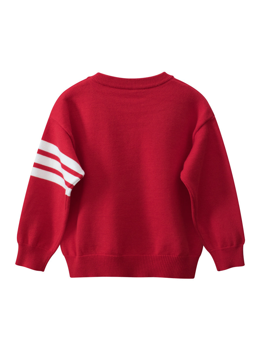 Baby Boys And Girls Kids Cute Teddy Bear Cartoon Long Striped Sleeve Knitwear Pullover-3