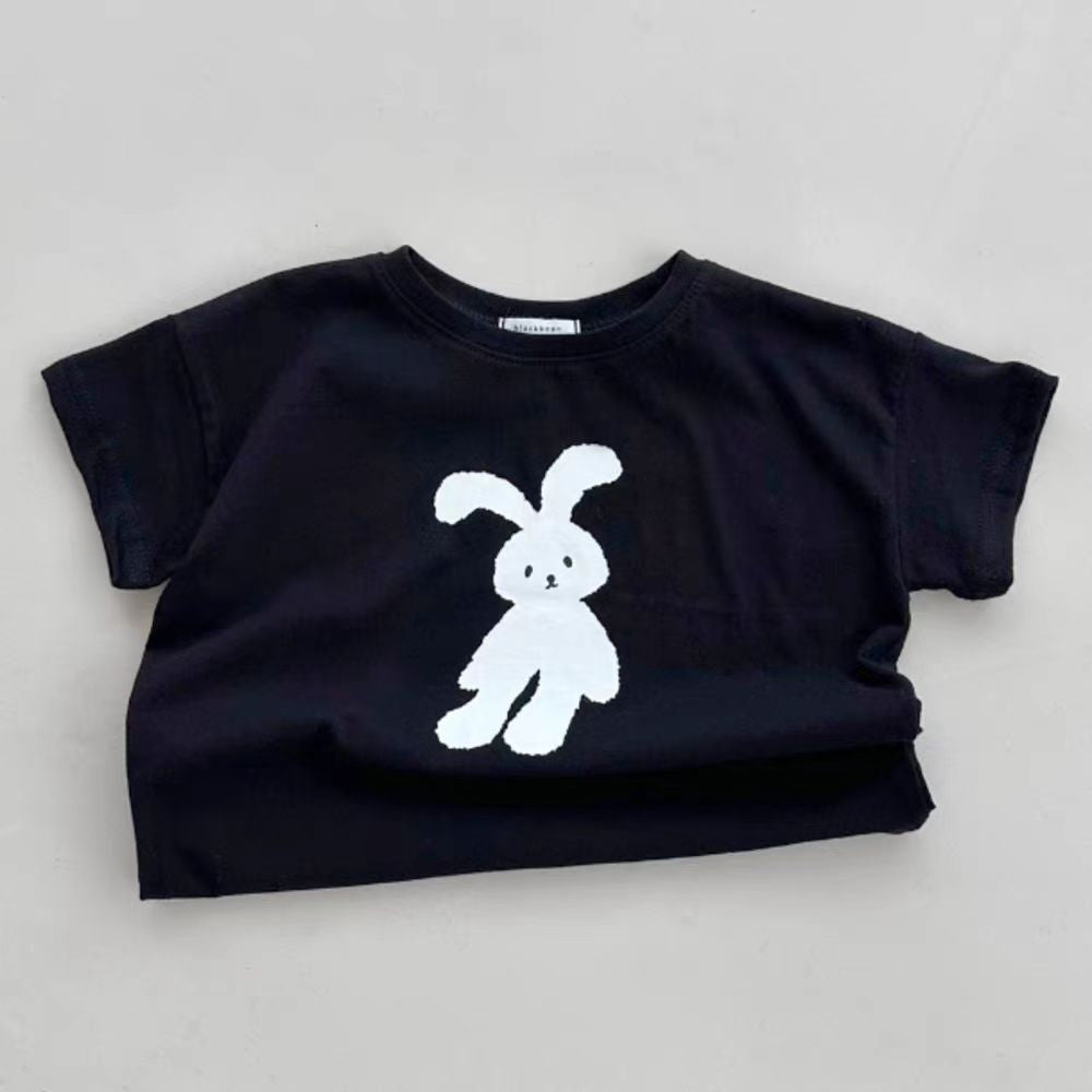 Summer New Arrival Kids Unisex Crew Neck Short Sleeves Thin Rabbit Print Top T-Shirt-3