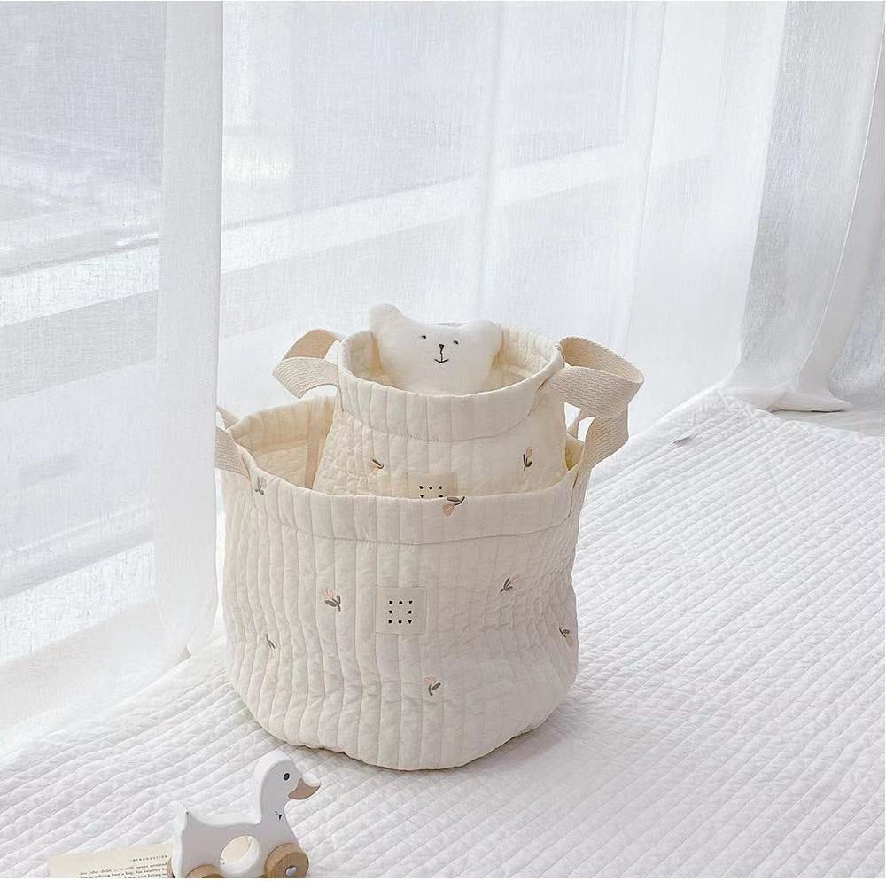 Baby Embroidered Pattern Baby Bottle Storage Basket-7