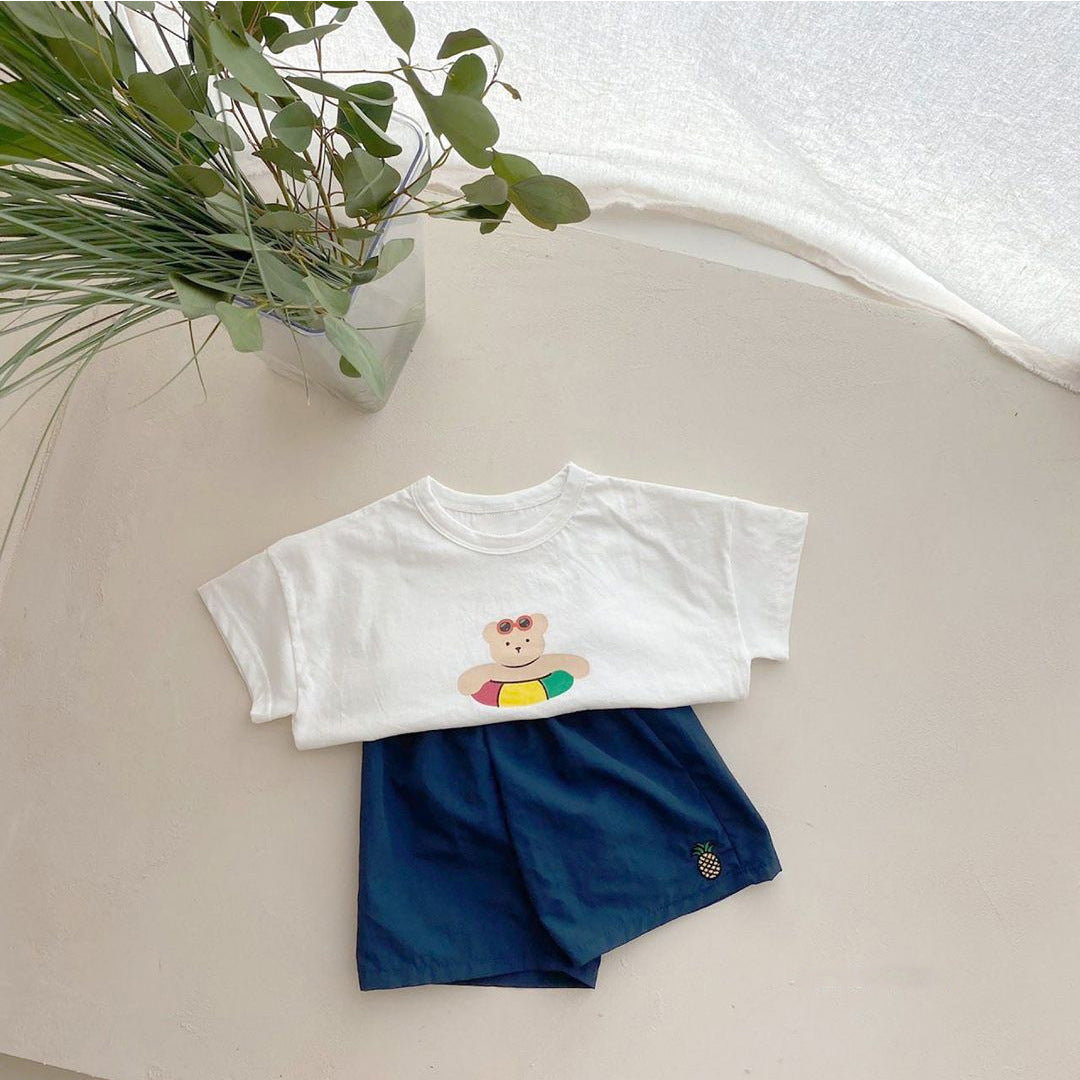 Baby Fruit Embroidered Pattern Summer Beach Comfy Shorts-3