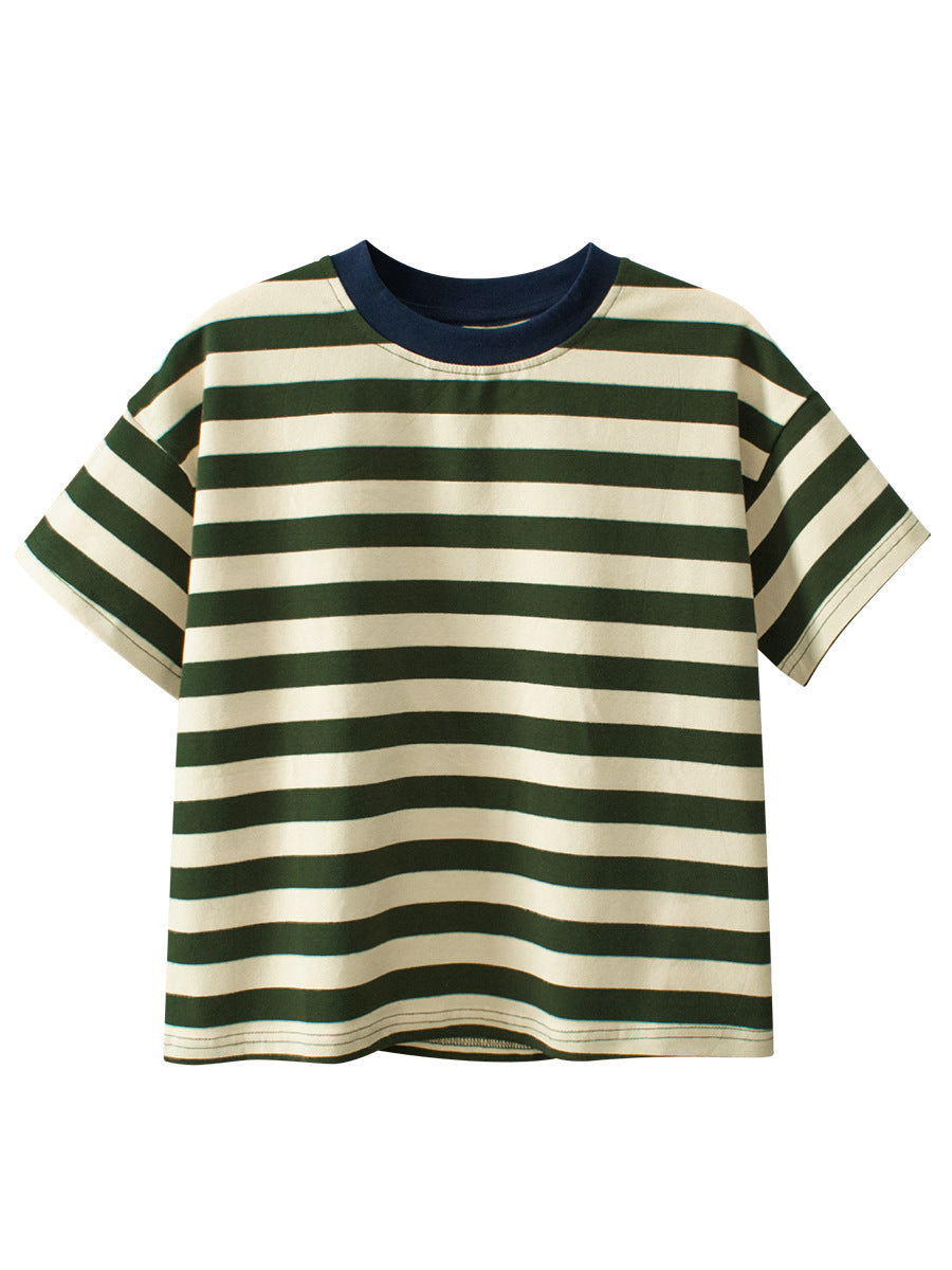 Summer New Arrival Children Boys And Girls’ Casual Striped Loose Short Sleeves T-Shirt In European And American Style For Summer-3