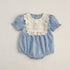 New Arrival Summer Girls Blue Plaid Noble Crew Neck Short Sleeves Onesies And Dress – Princess Sister Matching Set-2