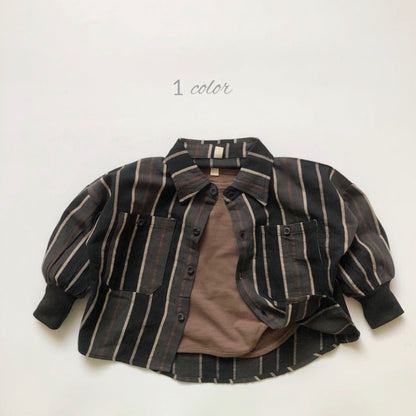 Baby Fashion Striped Pattern Lapel Design Single Breasted Shirt-6