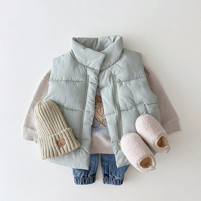 Baby Solid Color Quilted Thickened Vest Coat In Winter-3