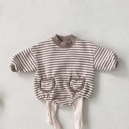 Baby Striped Pattern Crewneck Long Sleeve Quality Onesies-2