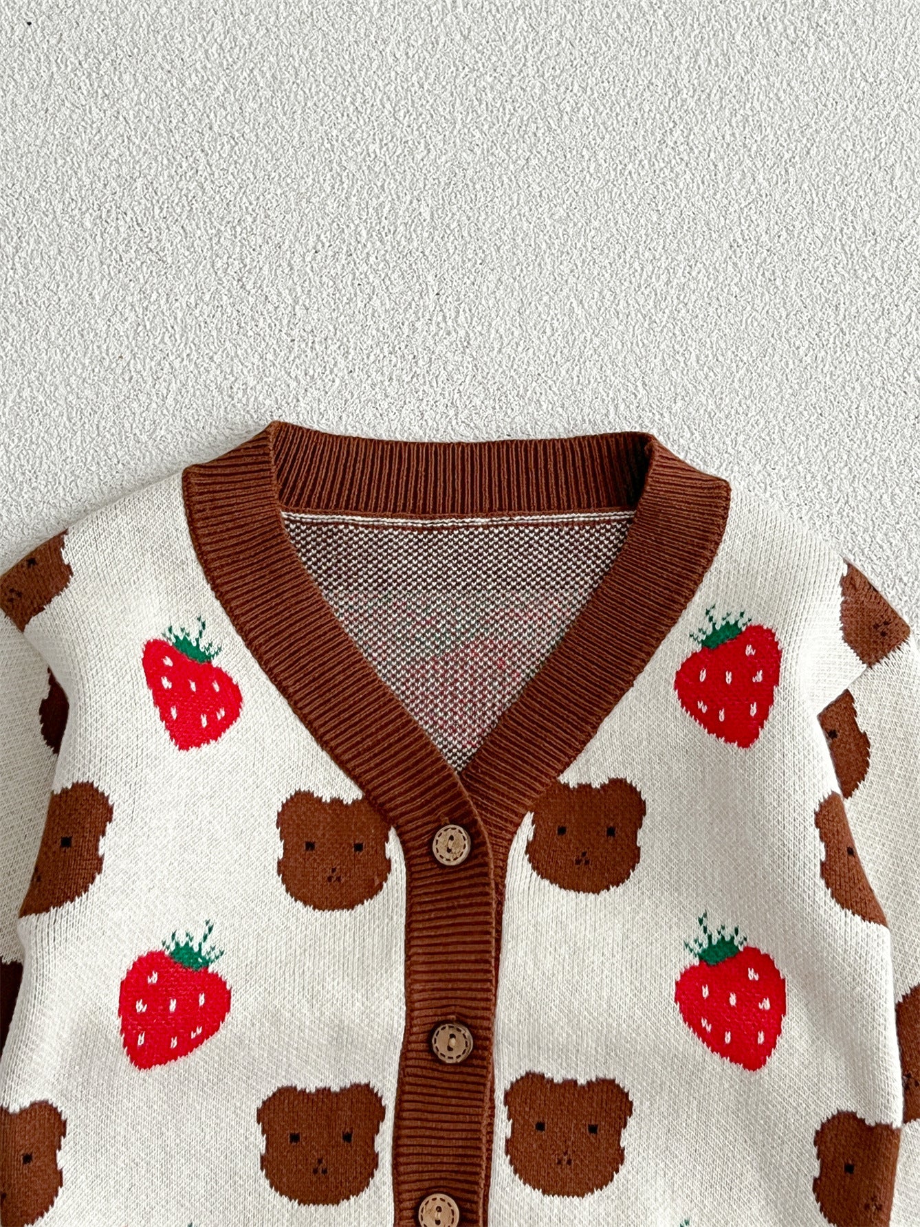 Baby Girls Cute Strawberry Combo Little Bear Head Long-Sleeved Cardigan-3