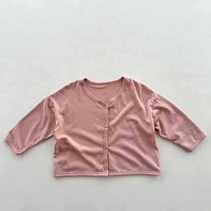Spring And Summer Kids Unisex Minimalist And Versatile Single Breasted Children’s Thin Cardigan Shirt-2