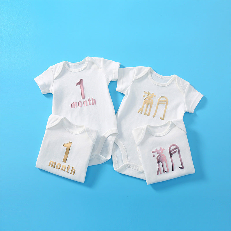 Baby Solid Color Printed Pattern Cute Triangle Onesies-3