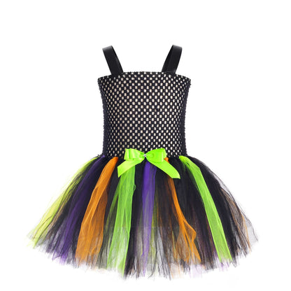 Children’s Halloween Little Witch Costume Mesh Tutu Dress &amp; Hat-3