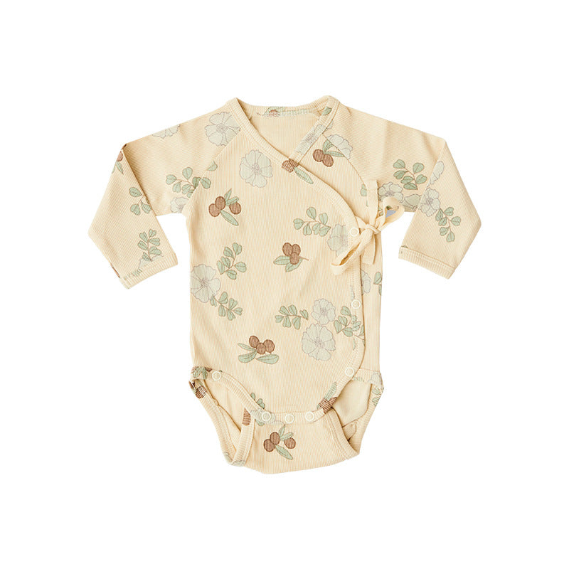 Baby Boy And Girl Flower Pattern Side Belted Design Soft Cotton Onesies-2