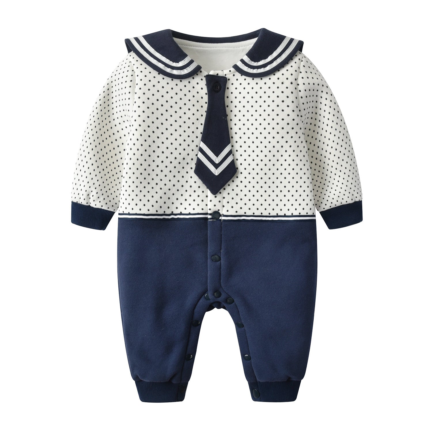 Baby Polka Dot Pattern Bow Patched Design Romper Jumpsuit-3