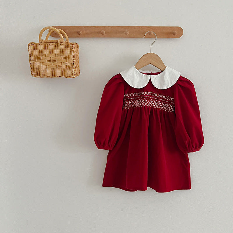 Doll Neck Red Long Sleeve Fashion Onesies &amp; Dress-2