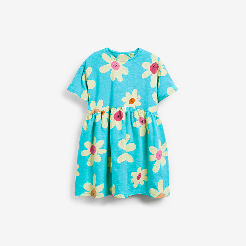 Baby Girl Floral Print Pattern Round Neck Cotton Dress-0