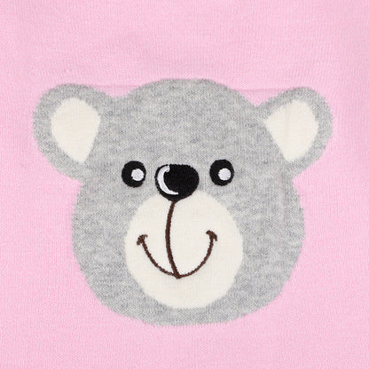 Baby Girl Cartoon Bear Graphic Long Sleeves Knit Thermal Jumpsuit-3