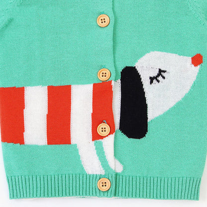 Baby Cartoon Dog Pattern Colorful Contrast Design Cardigan-5