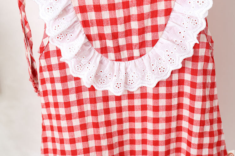 Baby Girl Grid Pattern Ruffles Collar Sleeveless Romper-3