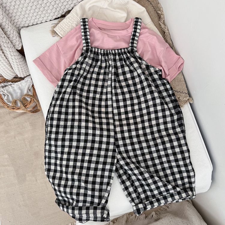 Baby Girl Plaid Pattern Sleeveless Strap Rompers In Spring-3