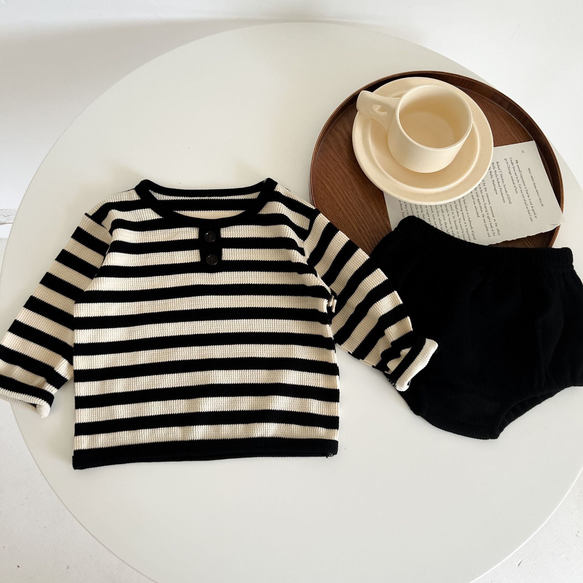 Baby Striped Pattern Long Sleeve Tops &amp; Triangle Shorts 1 Pieces Sets-3