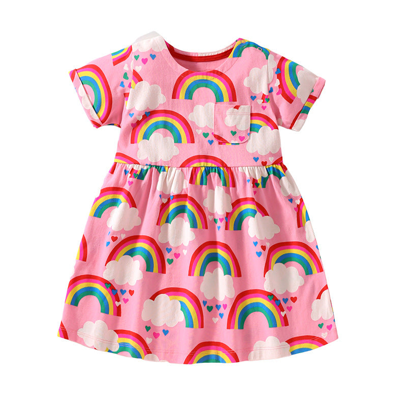 Baby Girl Rainbow Graphic Short Sleeve Round Neck Dress-3