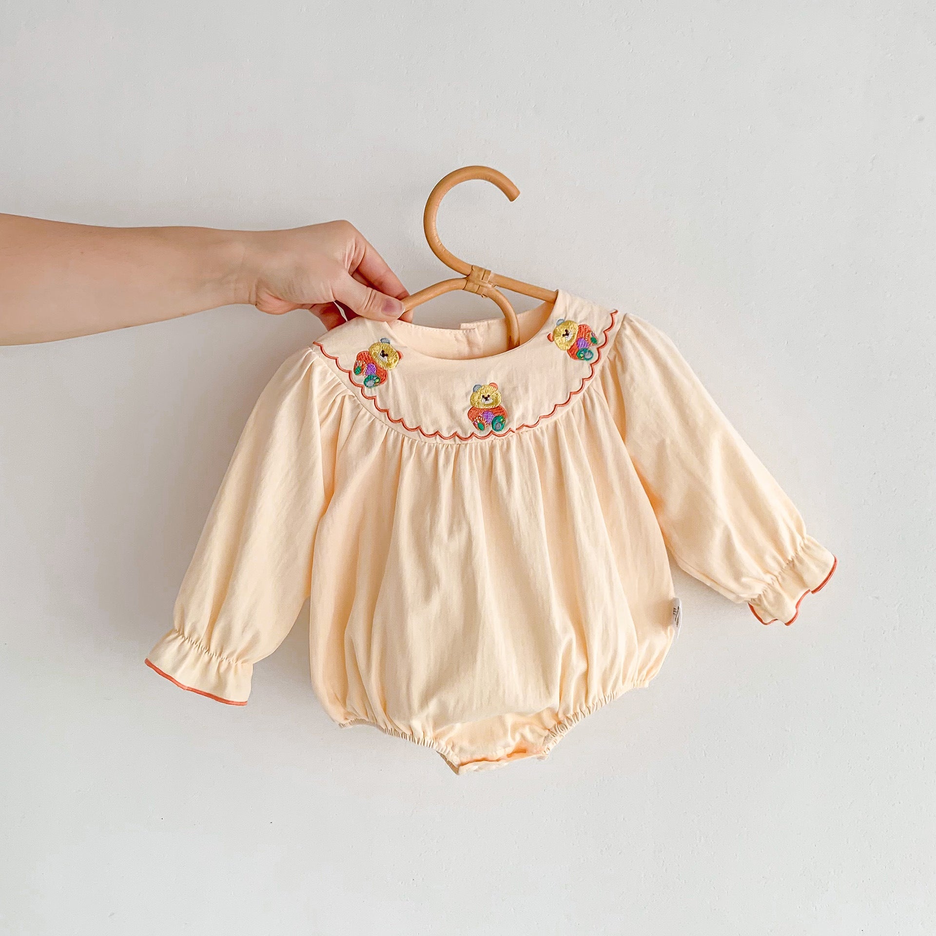 Embroidered Design Long Sleeve Apricot Onesies-2