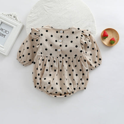 Baby Girl Polka Dot Pattern Little Flying Sleeve Loose Bodysuit-3