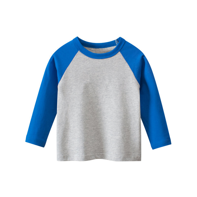 Boys Multi Colors Contrast Round Collar Long Sleeve T-Shirt-2