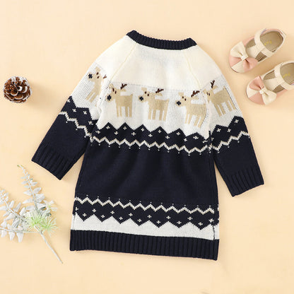 Baby Girl Embroidered Pattern Long Sleeve Autumn New Style Christmas Dress-3