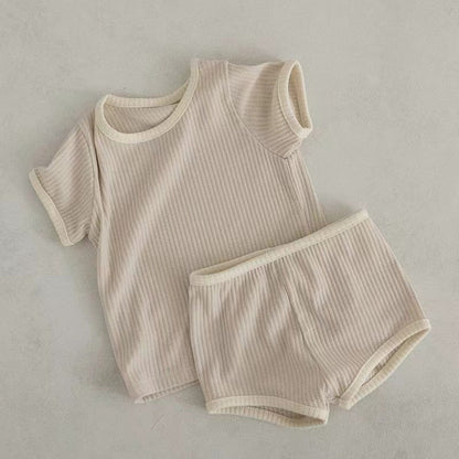 Summer New Arrival Baby Kids Unisex Casual Simple Versatile Short Sleeves Top And Shorts, Clothing Set-3