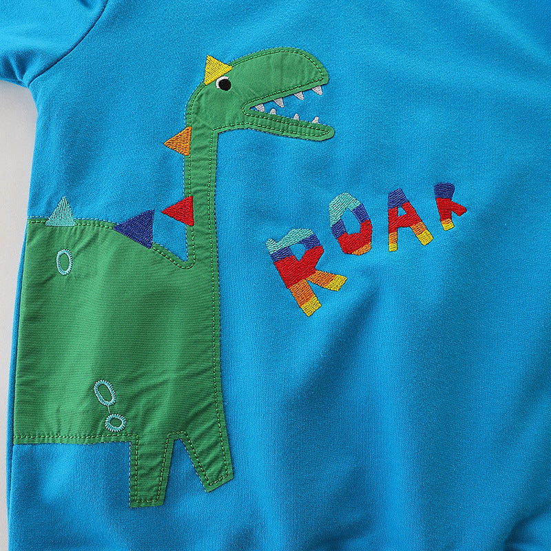 Baby Boy Cartoon Dinosaur &amp; Slogan Pattern Pullover Hoodies-3