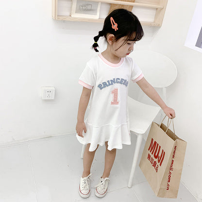 Summer Baby Girls Hot Selling Short Sleeves Crew Neck Sport Design Letters Pattern Dress-3