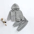 Baby Solid Color Waffle Knit Fabric Coat With Pants 2 Pieces Sets-3