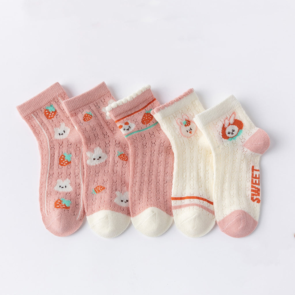 Baby Print Pattern Mesh Soft Cotton Socks 1Bag=5Pairs-2