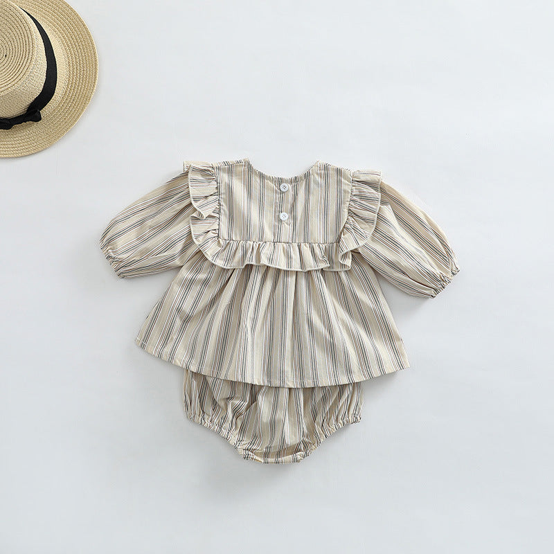 Baby Girl Striped Pattern Shirt Combo Shorts 1 Pieces Sets-3