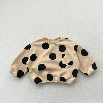 Baby Kids Unisex Kids Black Polka Dots Crew Neck Long Sleeve Pullover-3