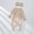 Baby Solid Color Pit Strip Graphic Long Sleeves Soft Cotton Romper Jumpsuit With Headband-3