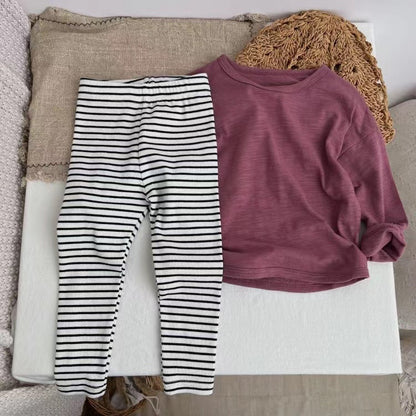 Baby Girl Striped Pattern Elastic Tight Knit Pants-3