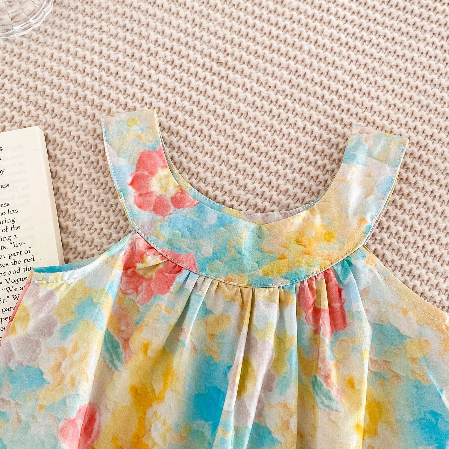 Baby Girls Colorful Floral Design Strap Sleeveless Thin Onesies-3