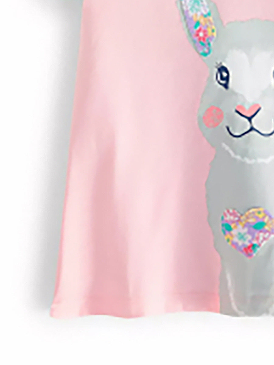 Crew Neck Rabbit Cartoon Pattern Girls’ T-Shirt In European And American Style For Summer-4