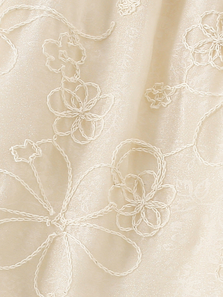 Summer New Arrival Girls’ Floral Pattern Embroidery Short Sleeves Round Collar Dress-1