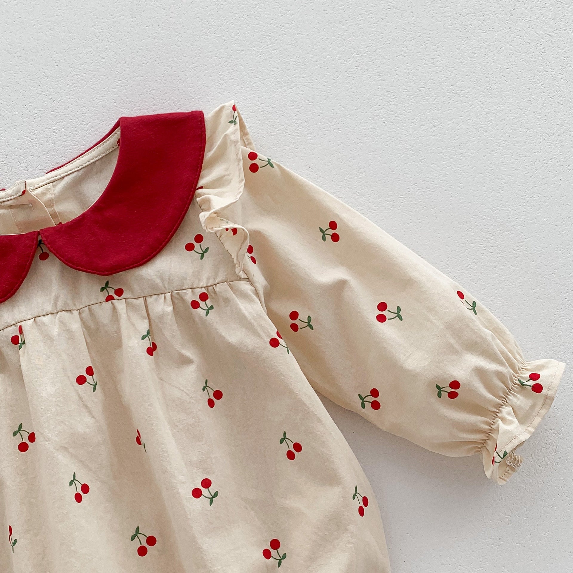 New Arrival Baby Cherry Printing Onesie For Girls With Peter Pan Collar-3