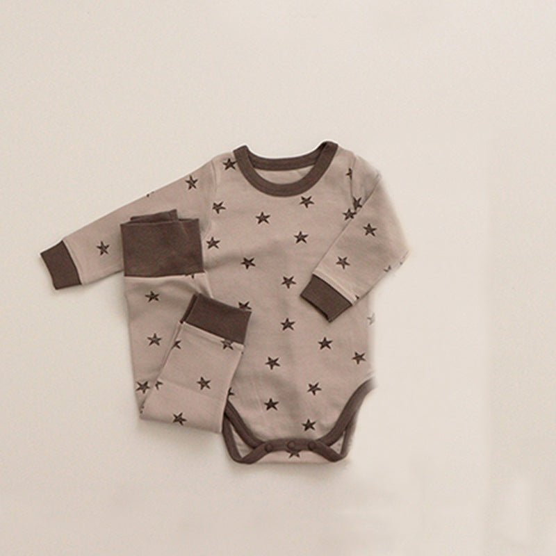 Baby Star &amp; Moon Graphic Cotton Bodysuit Combo Pants Thermal Underwear Sets-3