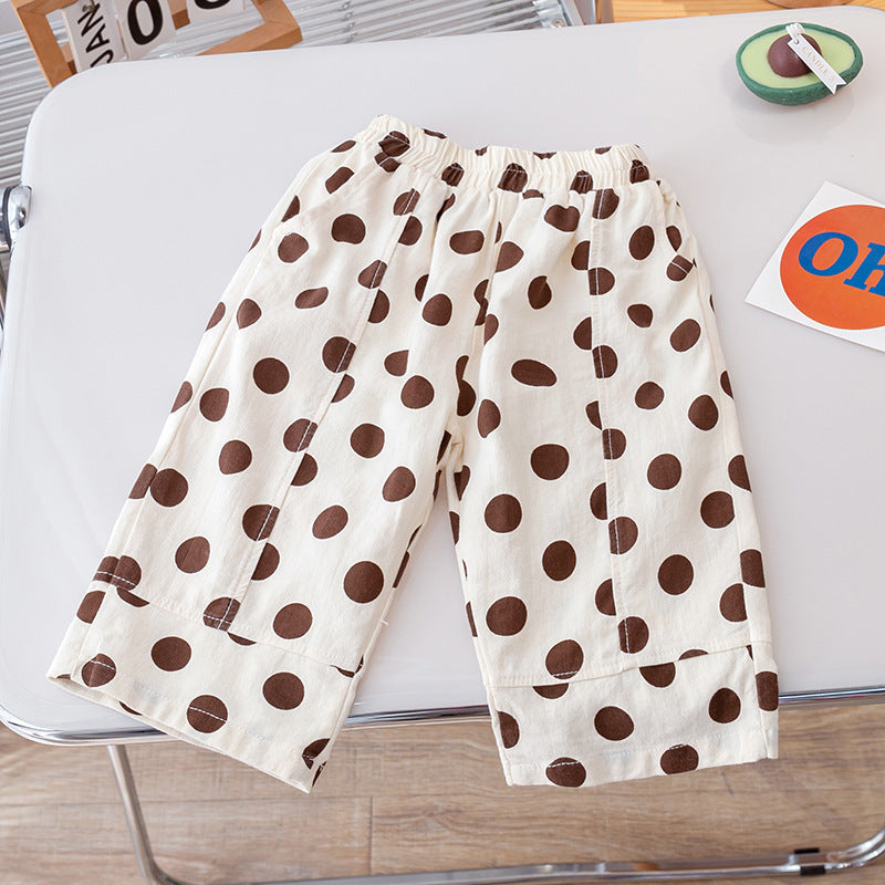 Summer Kids Girls Thin Soft Breathable Polka Dots Pattern Casual Pants-2