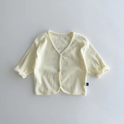 Spring And Summer Kids Unisex Minimalist And Versatile Single Breasted Children’s Thin Cardigan Shirt-3