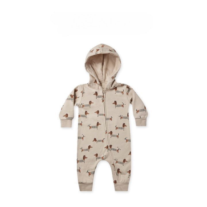 Baby Cartoon Dog Print Pattern Zipper Front Design Quality Warm Jumpsuit-3