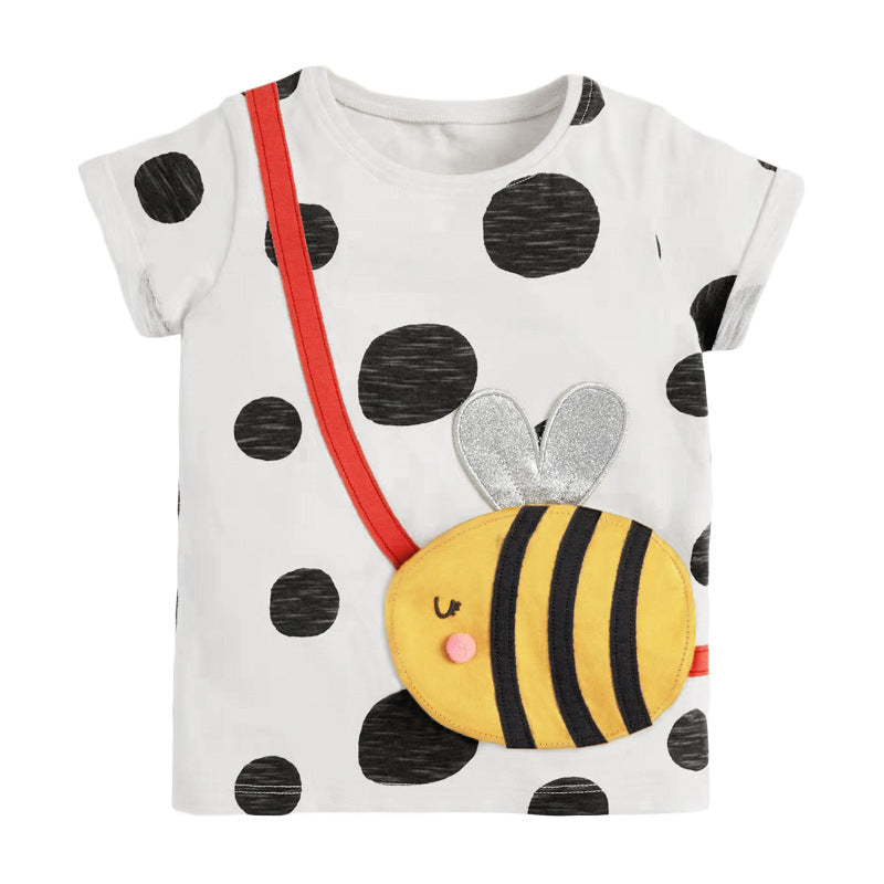 Girls’ Bee Pattern Polka Dots T-Shirt In European And American Style For Summer-0