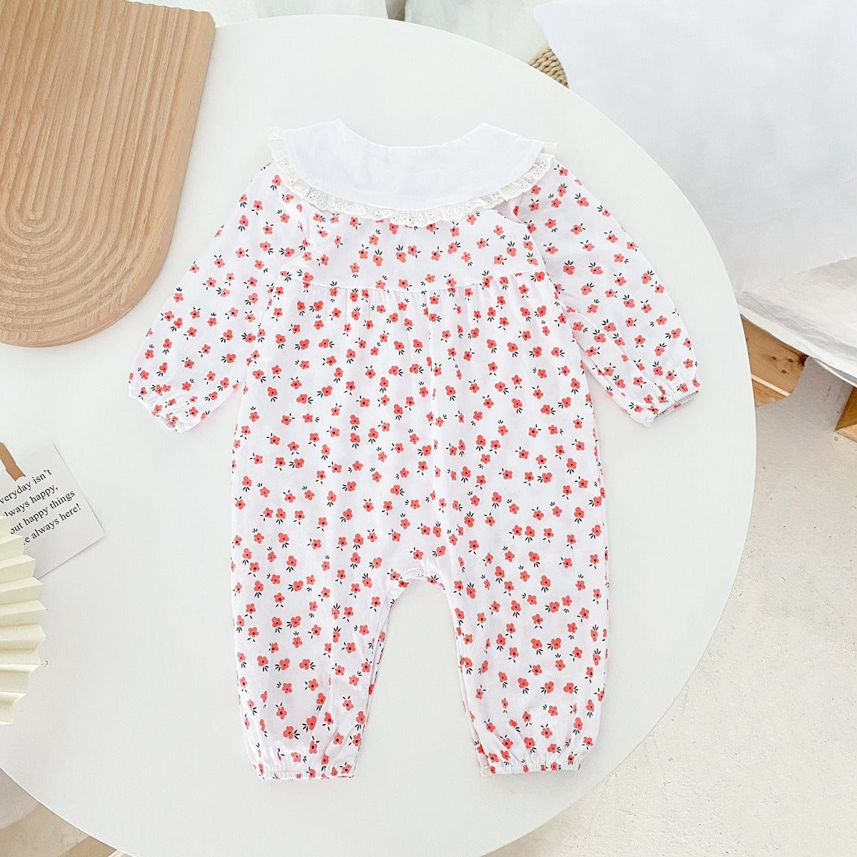 Baby Girl Ditsy Floral Print Carrot Embroidered Pattern Lapel Romper-3