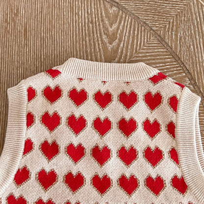 Baby Girl Heart Pattern Round Neck Sleeveless Knit Vest-3