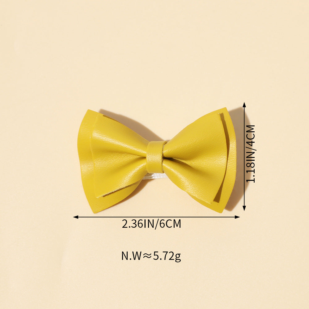 Girls Plain Solid Color Bow Tie Hair Clips Handmade Cloth Accessory-3