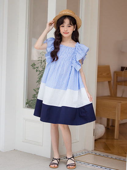 Hot Selling Summer Kids Girls French Style Color Patchwork Plaid Cotton Sleeveless Dress-2