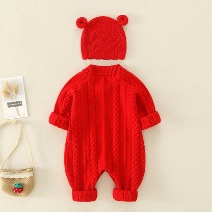 Baby Solid Color Cartoon Embroidered Design Crochet Knit Romper-2